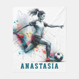 Meisje Football Speler actie spel kleurrijke schop Fleece Deken