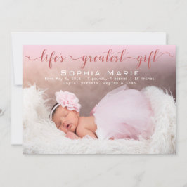 Meisje foto | Modern schrift | Roze strikken geboo Aankondiging