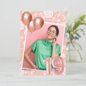 Meisje Foto Roze 19e Verjaardagsfeestje  Kaart (Staand voorkant)