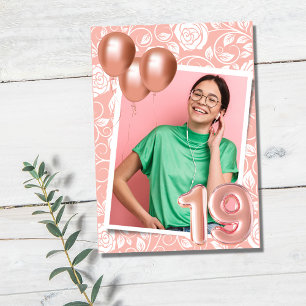 Meisje Foto Roze 19e Verjaardagsfeestje  Kaart