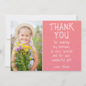 Meisje Foto Roze Kinderverjaardag Bedankkaart (Voorkant)