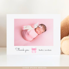 Meisje Foto Roze Strik Baby Shower Bedanktkaartjes Briefkaart