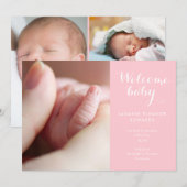 Meisje Foto's Monogram Roze Schrift Geboorte Aankondiging (Voorkant / Achterkant)