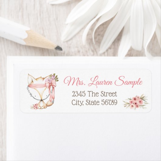 Meisje Fox Baby shower retour adreslabels Etiket (Insitu)