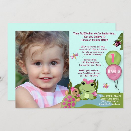 Meisje Froggy/FROG verjaardagsuitnodiging (foto-vi Kaart (Voorkant / Achterkant)