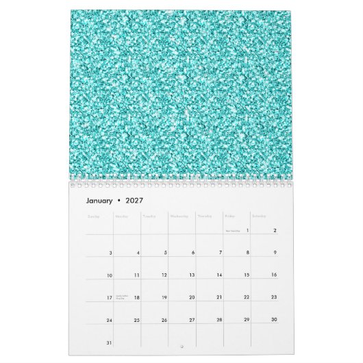 Meisje, Fun Aqua Blue Glitter Gedrukt Kalender (Jan 2027)