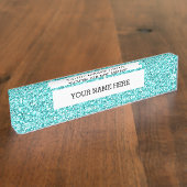 Meisje, Fun Aqua Blue Glitter Gedrukt Naambordje (Zijkant)