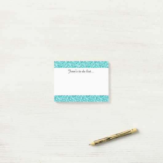 Meisje, Fun Aqua Blue Glitter Gedrukt Post-it® Notes (Op bureau)