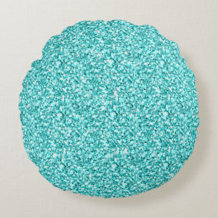 Meisje, Fun Aqua Blue Glitter Gedrukt Rond Kussen