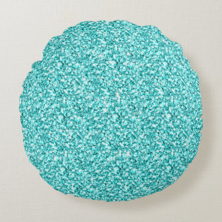 Meisje, Fun Aqua Blue Glitter Gedrukt Rond Kussen