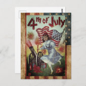  meisje gaat helemaal uit op 4 juli Briefkaart (Voorkant / Achterkant)