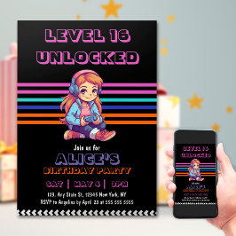 Meisje Game Video Game Level Omhoog Verjaardag Kaart