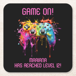 Meisje Gamer Roze Video Game Party Kartonnen Onderzetters