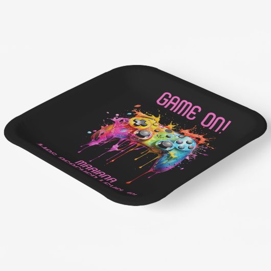 Meisje Gamer Roze Video Game Party Papieren Bordje (Gebogen)