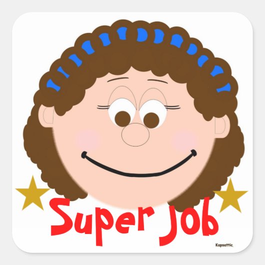 Meisje Geanimeerd Gezicht Super Job Sticker (Voorkant)