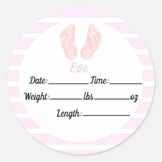 Meisje Geboorte Stat, Roze Baby shower Ronde Sticker (Voorkant)