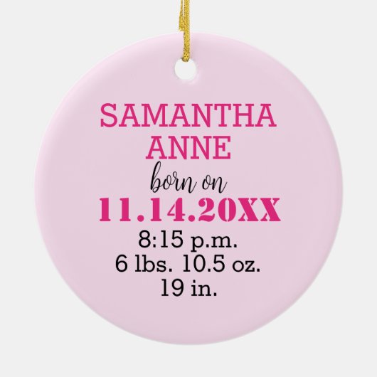 Meisje Geboorte Stats Sweet Baby Roze Keramisch Ornament (Achterkant)