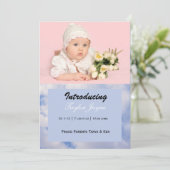 Meisje geboorteaankondiging met roze & blauwe wolk aankondiging (Staand voorkant)