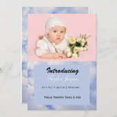 Meisje geboorteaankondiging met roze & blauwe wolk aankondiging (Voorkant / Achterkant)