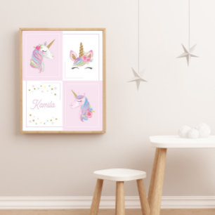 Meisje Geboorteaankondiging Roze Eenhoorn Baby Sho Poster