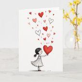 Meisje geeft liefdeshartkaart kaart (Gele Bloem)