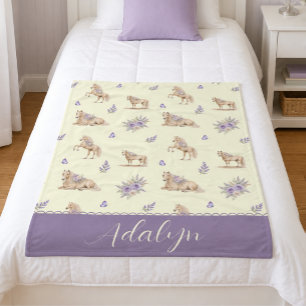 Meisje Geel Paars Paard Bloemmotief Monogram Fleece Deken