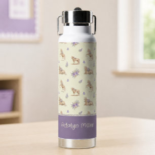 Meisje Geel Paars Paard Bloemmotief Monogram Waterfles