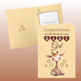 Meisje gefeliciteerd giraffe perzik kaart