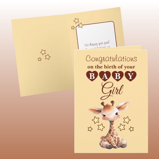 Meisje gefeliciteerd giraffe perzik kaart