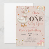 Meisje Gekke Gans 1e eerste verjaardagsuitnodiging Kaart (Voorkant / Achterkant)