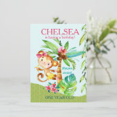 Meisje Gelukkig Aap Blauw Verjaardag Uitnodigen Kaart (Staand voorkant)