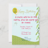 Meisje Gelukkig Aap Blauw Verjaardag Uitnodigen Kaart (Achterkant)