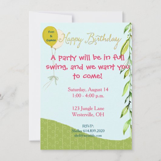 Meisje Gelukkig Aap Blauw Verjaardag Uitnodigen Kaart (Achterkant)