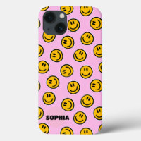 Meisje Gelukkige Glimlach Gezicht Preppy Telefoon 