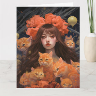 MEISJE & GEMBER KATTEN VERJAARDAG GROOT WENSKAART KAART