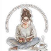 Meisje Genieten van een boek met koffie, vermijden Sticker (Voorkant)