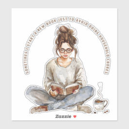 Meisje Genieten van een boek met koffie, vermijden Sticker