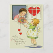  Meisje Geven Boeket van Bloemen Valentijn Feestdagenkaart (Voorkant)