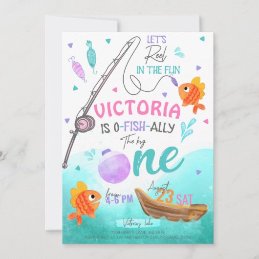 Meisje Gevist 1e Verjaardag Kaart (Voorkant)