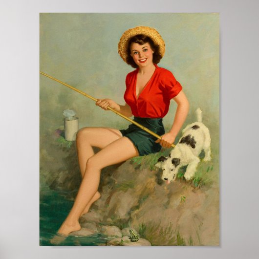 Meisje Gevist met Dog Pin Up Poster (Voorkant)