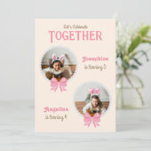 Meisje Gezamenlijke Verjaardag Schattige Roze Bow  Kaart (Staand voorkant)