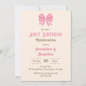 Meisje Gezamenlijke Verjaardag Schattige Roze Bow  Kaart (Achterkant)