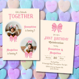 Meisje Gezamenlijke Verjaardag Schattige Roze Bow  Kaart