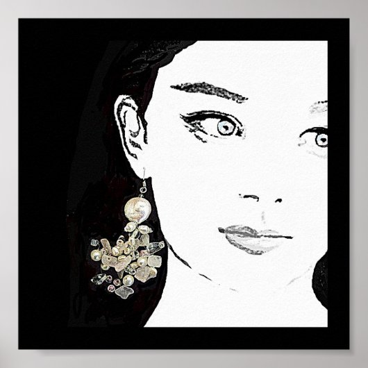  meisje gezicht mode illustratie beeldende kunst poster (Voorkant)