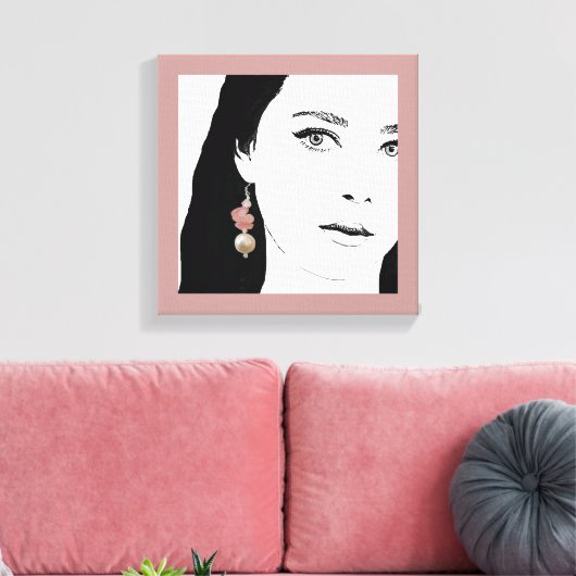  meisje gezicht mode illustratie bloemenschattig canvas afdruk (Insitu (Woonkamer))