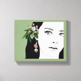  meisje gezicht mode illustratie bloemenschattig canvas afdruk