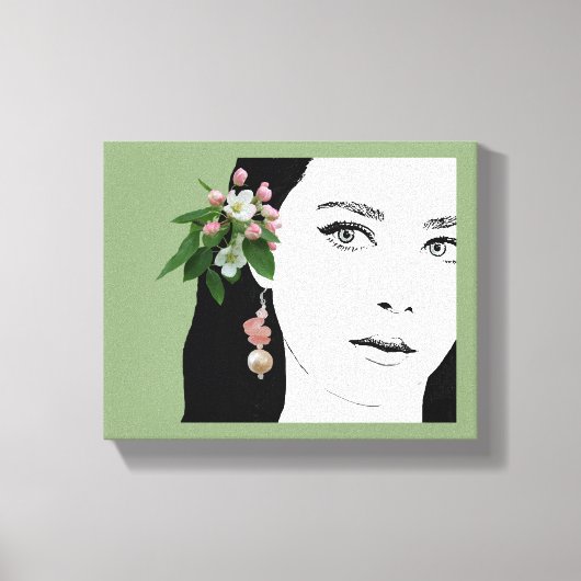 meisje gezicht mode illustratie bloemenschattig canvas afdruk (Voorkant)