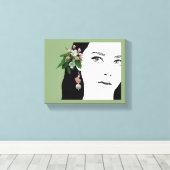  meisje gezicht mode illustratie bloemenschattig canvas afdruk (Insitu (Houten vloer))