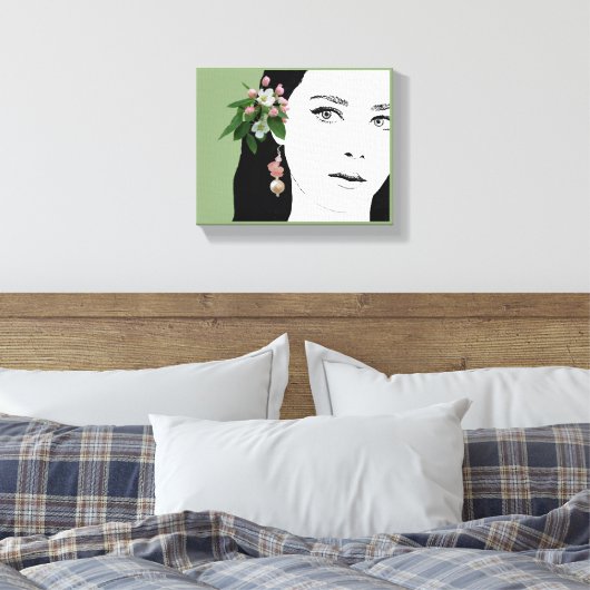  meisje gezicht mode illustratie bloemenschattig canvas afdruk (Insitu (Slaapkamer))
