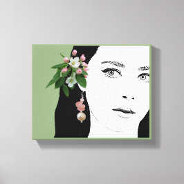 meisje gezicht mode illustratie bloemenschattig canvas afdruk